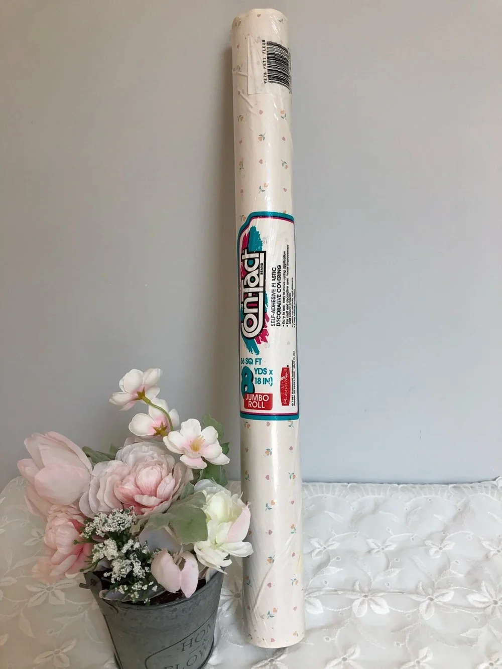 Vtg 1989 Sealed Petite Floral Con-Tact Shelf Drawer Adhesive Jumbo 8 Yard Roll